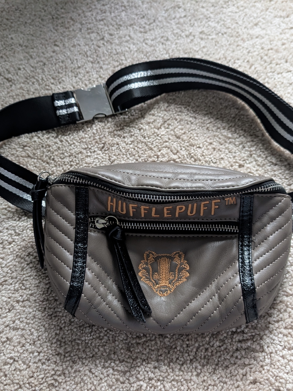 Danielle Nicole Hufflepuff Quilted Taupe Crossbody Belt Bag